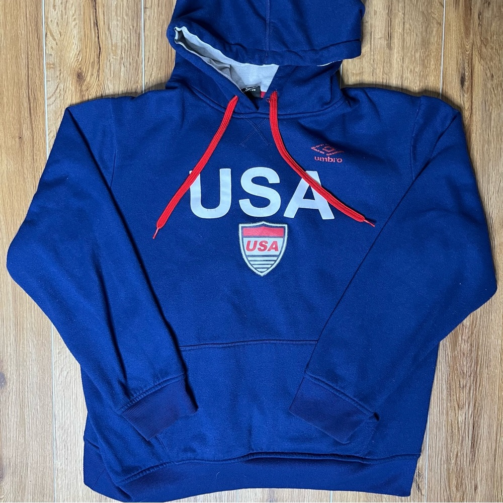Vintage USA Soccer Team Umbro LARGE Hoodie Sweatshirt Blue 90s